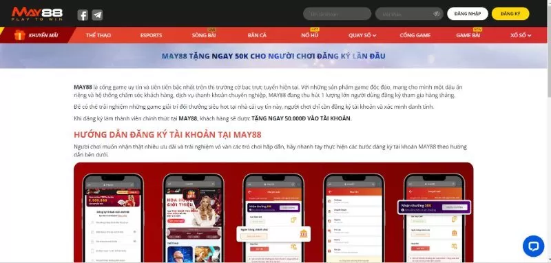 Khuyến mãi May88 tặng code khởi nghiệp 50k khi đăng ký tài khoản Khuyến mãi May88 tặng code khởi nghiệp 50k khi đăng ký tài khoản